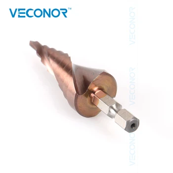 Veconor 4-20mm Pas Burghiu Spiral Flute din Oțel de Mare Viteză de prelucrare a Metalelor Metal Instrument de Foraj de prindere Hexagonal