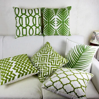 Verde Broderie față de Pernă Geometrice Frunze Marocan de Pernă cu Brodata Pentru Scaun Canapea Simplu Decor Acasă 45*45cm