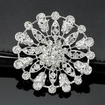 Vintage Placat Cu Rodiu Stunninig Diamante Mari Brosa Floare De Vânzare Fierbinte Zirconiu Femei Eșarfă Ace