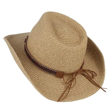 Vintage Western Cowboy Hat Pentru Barbati Femei Vara Pălării De Paie Aliaj Pene Margele Fermiera Jazz Capac Margine Largă Soare Capace Sombrero
