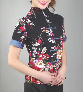 Vânzare fierbinte Roșu stil Tradițional Chinezesc Femei din Bumbac Tricou V-Neck Top Mâneci Scurte Haine Marimea S M L XL XXL XXXL Mny-003C