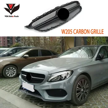 W205 Fibra de Carbon AMG Față Stil Plasă de Curse Grătar Grila pentru Mercedes-Benz W205 Noul C-class C180 C200 C220d C250 C260 C400