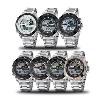 WEIDE Analog Brand Celebru Ceas Bărbați din Oțel Inoxidabil Analog Digital LCD Ceasuri Sport Rezistent la Apa Casual, ceas deșteptător saat