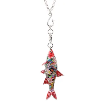 WEVENI Declarație Maxi Metal Emailat Pește de apă Dulce Colier Pandantiv Lanț Guler Cravată Nou Ocean Animale de Bijuterii Pentru Femei