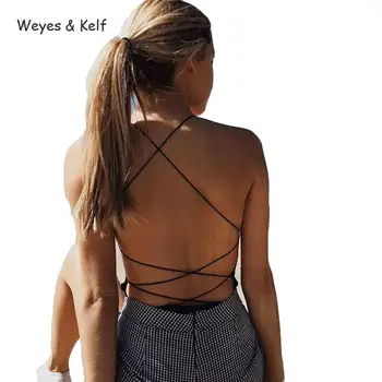 Weyes & Kelf Fierbinte Vara Din Bumbac Pentru Femei Sexy Body 2018 Sexy Bandaj Negru Body Femei Negru Cu Spatele Gol Organismele De Femei