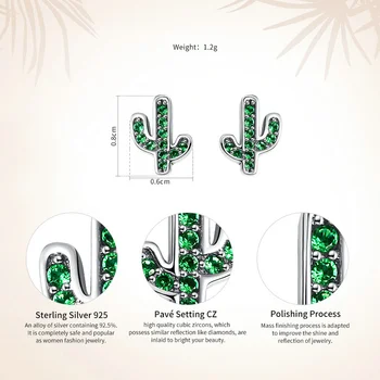 WOSTU Argint 925 Răcoritoare Verde Cactus Cristal Trendy Stud Cercei Pentru Femeile S925 Bijuterii Cadou BrinBHs BKE097