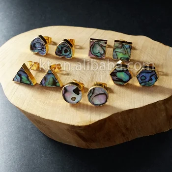 WT-E170 Noi cercei moda bijuterii naturale de coajă scoică abalone piatră se amestecă forma mix de culoare cu aur galvanizare cercei pentru femei