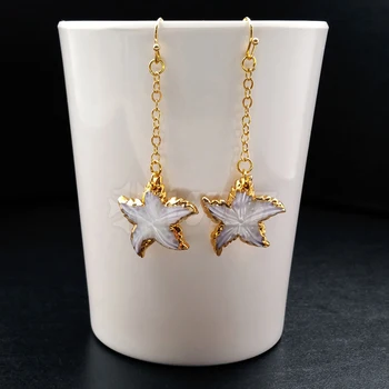 WT-E347 naturala Ridicata shell stele cercei cu aur de 24K trim stea de moda shell farmece swinging cercei bijuterii pentru femei