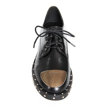 XAXBXC 2018 Primavara Retro Pantofi Oxford din Piele Nit de Metal mic Deget de la picior Toc Dantelă-Up pentru Femei Pantofi Handmade Casual Pantofi de damă