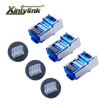 Xintylink 50pcs albastru conector rj45 cat6 8P8C metal ecranat rj45 plug terminale de rețea de la conectorul de încărcare bar tip split modulare