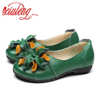 Xiuteng Vara Toamna Moda Floare De Design Rotund Toe Culoare Mix Tv Cu Pantofi Vintage Din Piele Pentru Femei Balerini Fata Haimana A006