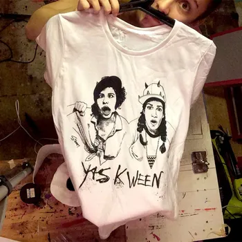 YEMUSEED H1143 Nou 2016 Femei Tricou Larg Oraș Yas Kween Personalizat T-shirt Simplu Topuri Albe Punk Tricou Plus Dimensiune