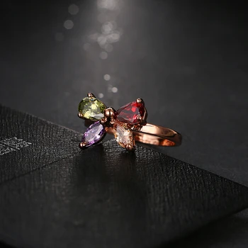 Z 2017 Moda de top de vânzări colorate crescut de culoare de aur clasa AAA zircon nunta fluture cravata inel doamnelor bijuterii