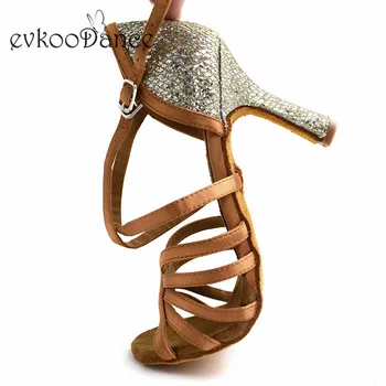 Zapatos De Baile Bronz Cu Carne de Lățime Medie cu Toc 8.3 cm Pantofi de Dans Dimensiunea NOI 4-12 Profesionale latină Pantofi Femei NL172