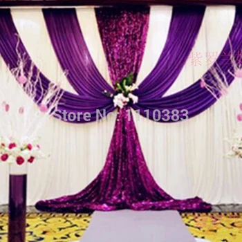 Înaltă de 3 m x 6m lățime de Nunta fundal cu swags eveniment si petrecere tesatura violet nunta fondul perdele inclusiv mijlocul sequin