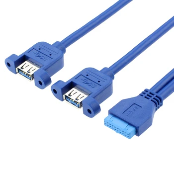 0,5 m 19pin de sex feminin antet pentru a Dual USB 3.0 O Femeie port de Cablu Placa de baza 20P USB la 2 USB3.0 Cablu detașabil cu Șuruburi de găuri
