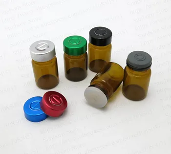 100 X 6ML mici flacoane din sticlă brună cu dop de cauciuc și aluminiu capac detașabil pentru medicina, injecție de lichid de utilizare