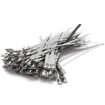 100buc 4,6 mm x 200 mm Inox Metal Cablu Zip Cravată Curea de Blocare a Țevii de Eșapament Antet