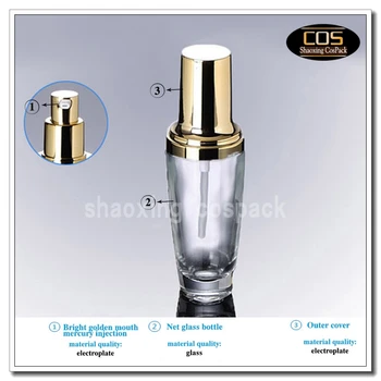 100BUC en-gros 1oz ser de sticlă ambalaje flacon cu dispenser, 30ml gol sticlă clară pompa de sticle cu capac de aur de vânzare