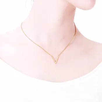 10buc/multe Femei Fata Unice din Oțel Inoxidabil Forma de V Cravată Colier cu Lanț Lung Pandantiv Chevron V Coliere Argint Aur