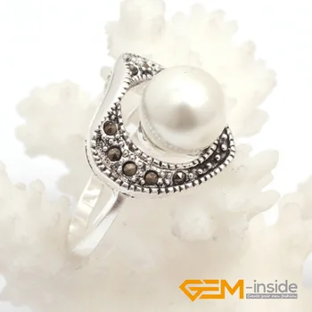 10mm rotund alb shell pearl margele argint tibetan marcasite inima baza inel trimite aleator bijuterii clasice pentru petrecere pentru cadou