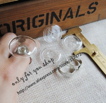10sets 25mm Plat Rotund de Sticlă Lichid pandantiv inel ,balon de sticlă/ flacon de sticlă pandantiv alb-k inel de metal