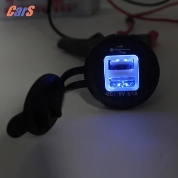 12-24V Marin Dual USB Masina Încărcător Adaptor Socket Priză de Putere cu LED-uri Pentru motocicleta cross biciclete/scutere/masina