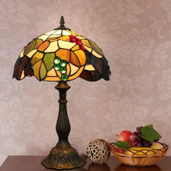 12 Inch Libelula struguri Abajur de Vitralii Tiffany Lampă de Masă Stil Țară Lampă de Noptieră E27 110-240V