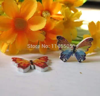 150pcs 2 Gauri Amestecat Fluture Butoane din Lemn Accesorii de Cusut și Album 18x25mm Scrapbooking botoes para artesanato