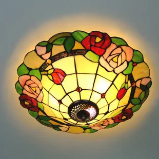 16 Inch Carne Țară Flori de trandafir Tiffany lumina pandantiv Lampă Vitralii pentru Dormitor E27 110-240V