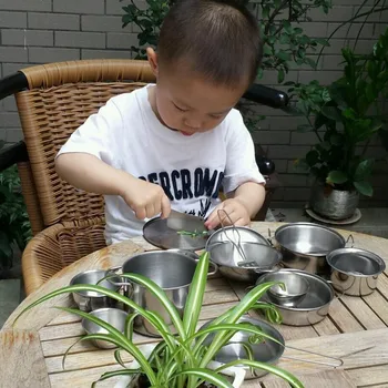 16Pcs din Oțel Inoxidabil Copii Casa de Bucătărie de Jucărie Gatit Vase pentru Copii Pretinde Juca Bucătărie Playset - Argint Jucarii Pentru Copii