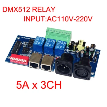 1buc AC110v-220V 3CH RJ45 DMX512 3P Comutatorului Releului DMX-RELEU-3 canale*5A led RGB controller Decodor pentru benzi cu led-uri