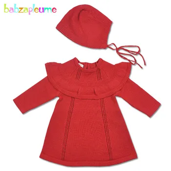 2 BUC/0-5ani/Primavara Toamna Fete pentru Copii Haine pentru Copii Îmbrăcăminte Seturi Tricot Drăguț Red White Dress Toddler+Pălării Copii Haine BC1072