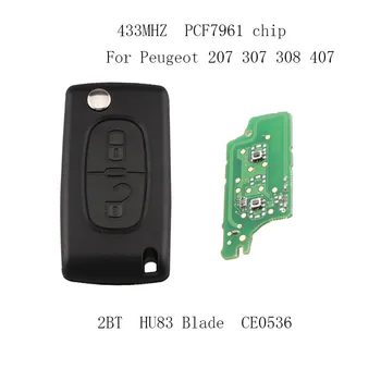 2 Butoane 433MHz Transponder PCF7961 Chips-uri de la Distanță Fob Cheie Pentru Peugeot 207 307 308 407 CE0536 CERE