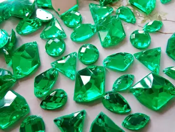 200pcs Amestecat Verde Coase pe pietre Acryl cristal 6 tipuri formă flatback strass diamond mână cusut