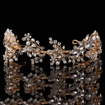 2016 Baroc coroana de Aur/Argint lucrate manual stras bentita vintage de mireasa accesorii de par accesorii articole pentru acoperirea capului coroana și diadema