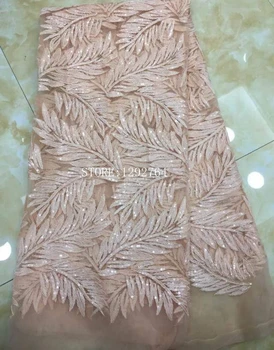2017 Africane paiete tulle dantela Hot nou pentru Culoarea piersicii ghipura africane secvență cablul de dantela tesatura pentru Nigerian rochii de mireasa .