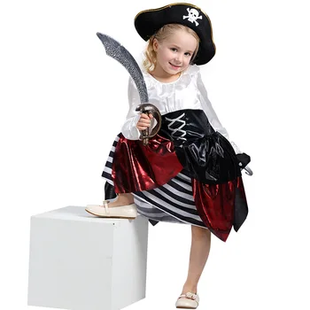 2017 Copii Pirat Costume Cosplay Piratii din Caraibe Carnaval Copii Rochie pentru Halloween (doar rochia, palarie)