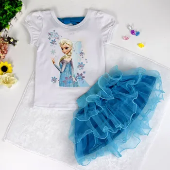 2017 Haine Fete Elsa Rochie de Printesa pentru Copii Set Haine Copii T-shirt, Blaturi Stratificat fusta de Balet de Fuste Partid Rochie de Vară Noi