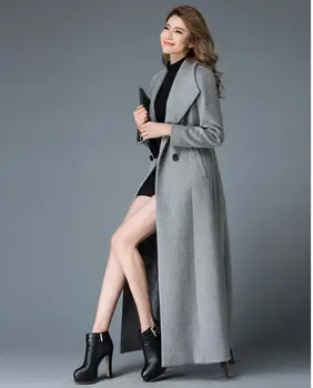 2017 iarna x lungă haină de lână femei high-end de calitate palton de lână stand guler Dublu butonul design clasic
