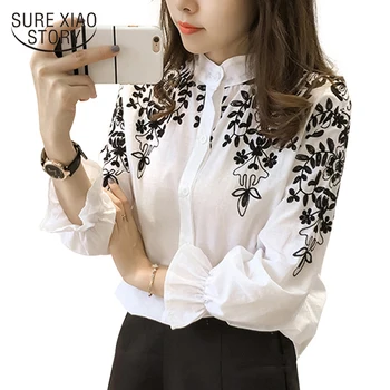 2017 Moda Haine de sex Feminin Bluza Broderie Tricou coreeană Stil Popular Mici Proaspete Bumbac coreean Flori Brodate Topuri 529E 25