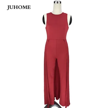 2017 Noi De Toamna Pentru Femei, Salopete Cu Pantaloni Lungi Sexy Roșu Subțire Fără Mâneci Gât Rotund Romper Streetwear Club Elegant Costum Salopeta