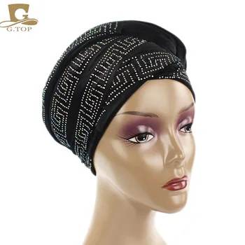 2017 Nou elegant diamante Turban de Catifea Cap Lung Împachetări femei de lux Hijab, Vălul cap eșarfă