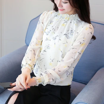 2017 nou sosit birou doamnă maneca lunga bluze de toamna dulce colegiul tricou femei florale imprimare șifon 800H 30