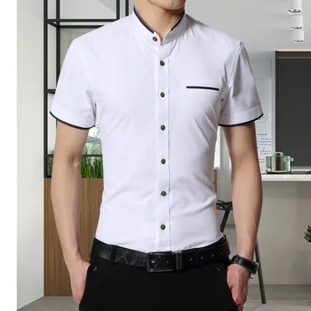 2017 Noua Camasi Barbati Brand Mandarin Guler Slim Fit Barbati Camasa Barbati Casual de Vara de Afaceri Dot Shirt Short Sleeve Solid M-5XL