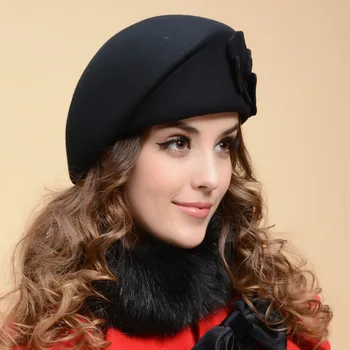 2017 Noua Moda Femei Bereta Pălărie Beanie Pentru Femei Capac de sex Feminin Flori franceză Trilby Lână Moale Stewardesă Pălărie gorras planas