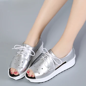 2017 pantofi de Vara pentru femeie Sandale pentru Femei din Piele Casual Peep Toe pene Sandale Gladiator Fleac Mujer de Pantofi Femei