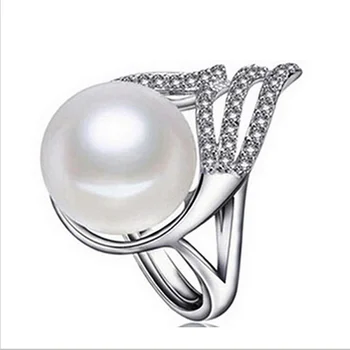 2017 Perla Mare de 10-11 mm naturale pearl inel argint 925 Cubic Zirconia inele pentru femei inele de nunta alb roz violet