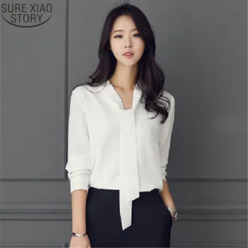 2017 primăvară nouă Casual Drăguț Feminin Tricouri Largi Topuri llong cu mâneci papion coreean liber șifon bluza pentru femei bluza 699C 30