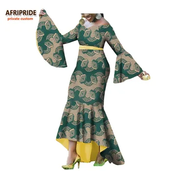2017 toamna africane trompeta rochie pentru femei AFRIPRIDE complet refracție maneca off-umăr etaj lungime sirenă rochie de bumbac A722591